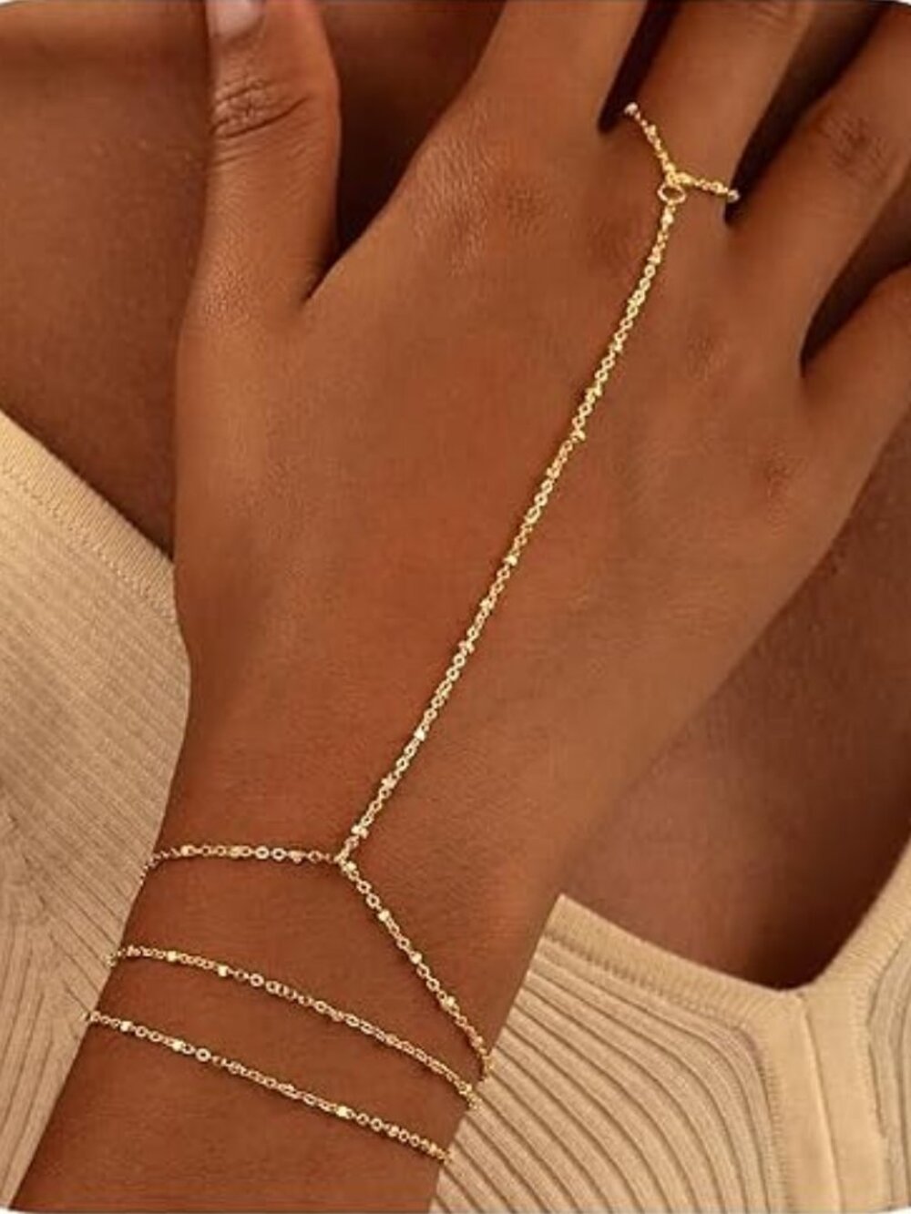 CHESKY 14K Gold Plated Hand Chain Bracelets for Women Stack Jewelry